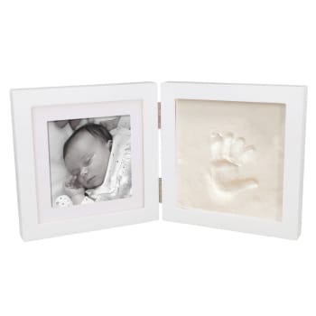 Relaxdays Cadre photos bébé avec empreintes plâtre, jeu pour main ou pied;  DIY empreinte bébé avec cadre, blanc