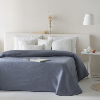 AURA - Couvre lit en coton bleu jeans 180x270