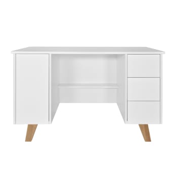Zara - Bureau 3 tiroirs 1 porte blanc