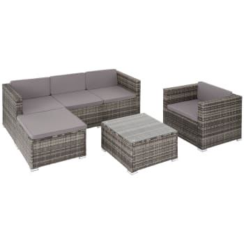 Tt - Conjunto de ratán lignano con sillón 5 plazas polietileno acero gris