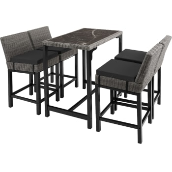 Tt - Ensemble Table en rotin avec 4 chaises avec cadre en aluminium gris