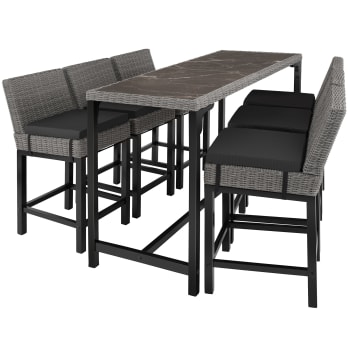 Tt - Ensemble Table en rotin avec 6 chaises avec cadre en aluminium gris