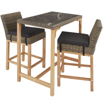 Tt - Ensemble Table en rotin avec 2 chaises avec cadre en aluminium marron