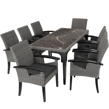 Tt - Ensemble Table en rotin avec 8 chaises avec cadre robuste gris