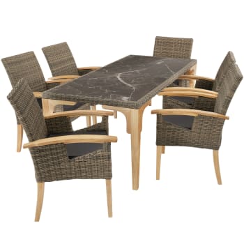 Tt - Ensemble Table en rotin avec 6 chaises avec cadre solide marron