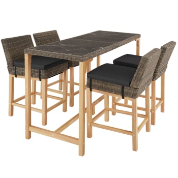 Tt - Ensemble Table en rotin avec 4 chaises avec cadre en aluminium marron