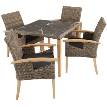 Tt - Ensemble Table en rotin avec 4 chaises avec cadre solide en bois