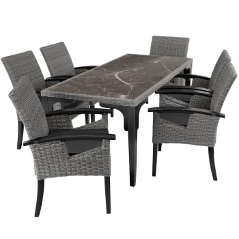 Tt - Ensemble Table en rotin avec 6 chaises avec cadre solide gris