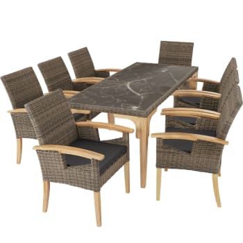 Tt - Ensemble Table en rotin avec 8 chaises avec cadre robuste marron