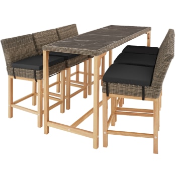 Tt - Ensemble Table en rotin avec 6 chaises avec cadre en aluminium marron