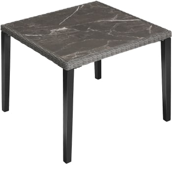 Table en rotin avec cadre en Aluminium et Bois gris