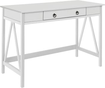 Scrivania Moderna Per Computer Bianca Con Piano In Vetro Temperato Robusto Telaio In Metallo, Ideale Per Casa, Ufficio O Postazione Di Lavoro Di Studio - Foto 12