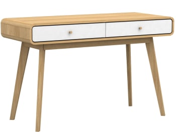 CASSIE - Schreibtisch mit 2 Türen in Holzwerkstoff Eiche und Weiß