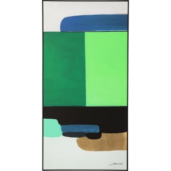 Abstract shapes - Abstraktes Leinwandbild, grün, schwarzer Rahmen, 73x143cm