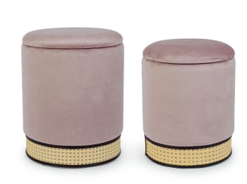 Pouf SIGN LUCILLA In Effetto Velluto Forest - Diametro 35 Cm, Altezza 40 Cm, Struttura Legno E MDF, Base Oro