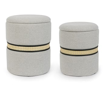 KARINA - Set di 2 pouf contenitore in tessuto grigio