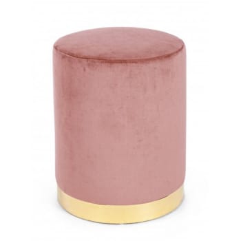 LUCILLA - Pouf effetto velluto rosa antico con fascia dorata