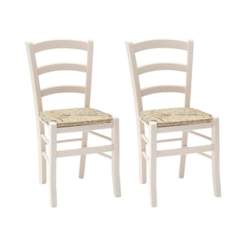 CENISIA - Set di 2 sedie in legno bianco impagliate