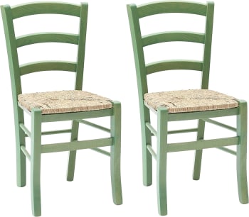 CENISIA - Set di 2 sedie in legno verde impagliate