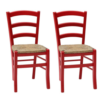 CENISIA - Set di 2 sedie in legno rosso impagliate