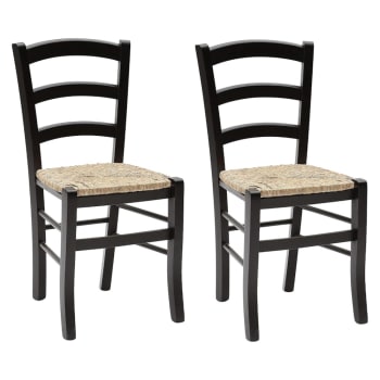 CENISIA - Set di 2 sedie in legno nero impagliate