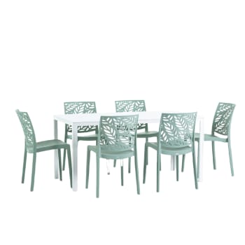 THOMAS - DAFNE - Set tavolo rettangolare 156x78 cm e 6 sedie in resina salvia