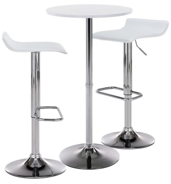ESBERG - Ensemble table et tabourets de bar 2 personnes en similicuir Blanc