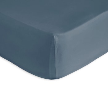 JÄTTEVALLMO sábana bajera ajustable, azul oscuro/blanco, 140x200