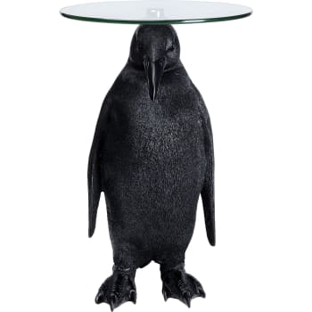 Table d'appoint pingouin en polyrésine noire et verre