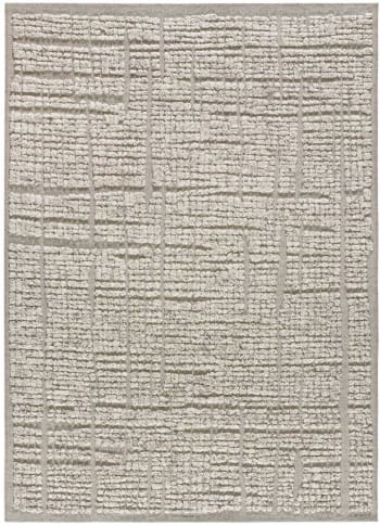 MIRTHA - Alfombra de lana con relieve en beige, 115X170 cm