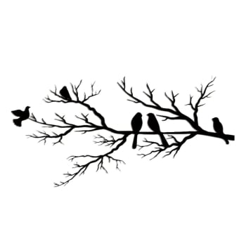 Décoration murale oiseaux sur branche en métal noir 60x30 cm