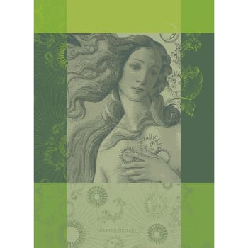 Venus de boticelli vert - Torchon  pur coton vert 56x77