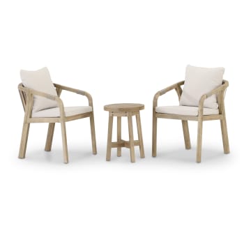 RIVIERA - Ensemble de balcon 2 chaises en corde beige et table d’appoint