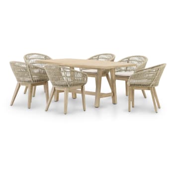RIVIERA & SICILIA - Ensemble de jardin table 170x90 et 6 chaises corde beige