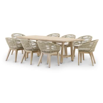 RIVIERA & SICILIA - Table de jardin 230x100 et 8 chaises en corde beige