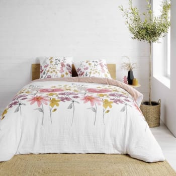 Rosine - Bettwäsche-Set mit Blumenmuster aus Baumwolle, 240 x 220 cm, weiß