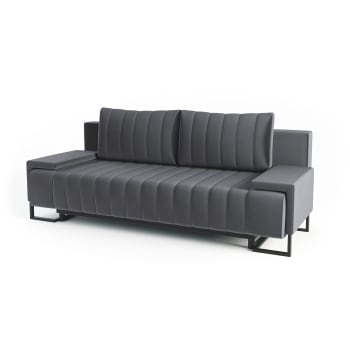Dreisitzer-Sofa aus Holz in grau