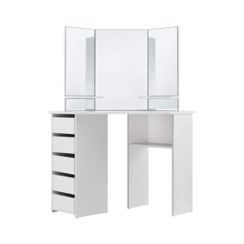 MARSEILLE - Tavolino da trucco ad angolo bianco con specchio 5 cassetti