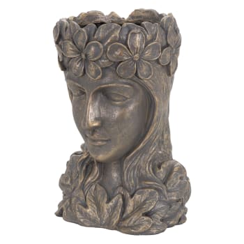Figura decorativa maceta 21 x 16 x 32 cm bronce jarrón