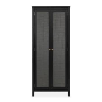 Krakow - Armoire 2 portes noir et effet bois et métal - L80 x H187 cm