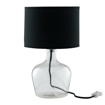 Hendrix - Lámpara de mesa de vidrio con pantalla de tela negra