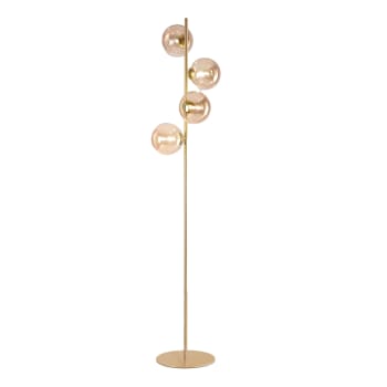 Lampada Da Terra Art Déco Maro, 140 Cm, Paralume 30 Cm, Attacco E27, Oro/ottone, Dimmerabile