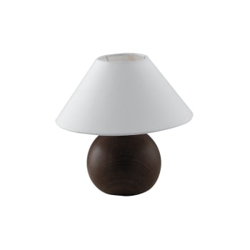 Rovere - Lampada da tavolo in ceramica effetto legno scuro e paralume in tessut