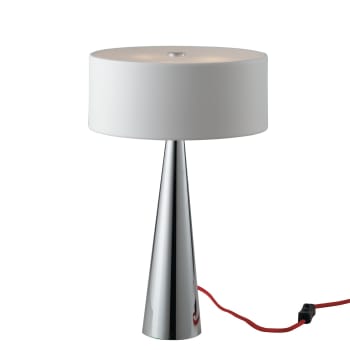 Heminguay - Lámpara de mesa de metal plateado con pantalla de aluminio blanco
