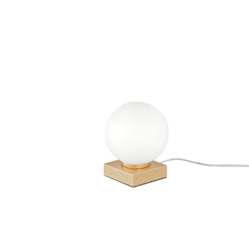Enoire - Lámpara de mesa de metal dorado con pantalla de vidrio blanco
