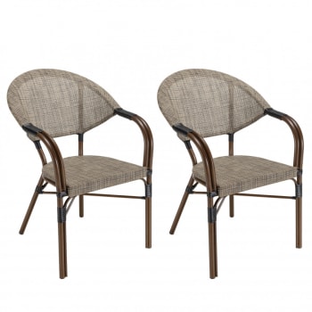 Vianney - Lot de 2 chaises de jardin bistrot en acier textilène taupe