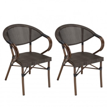 Vianney - Lote de 2 sillas de jardín bistro en acero textilene marrón