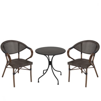 Vianney - Salon de jardin 2 personnes - 1 table ronde 70cm 2 chaises textilène
