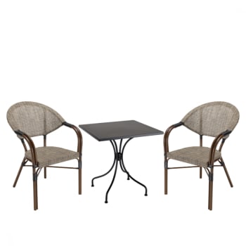 Vianney - Salon de jardin 2 personnes - 1 table carrée 70cm 2 chaises textilène