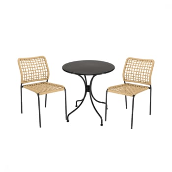 Vianney - Salon de jardin 2 personnes - 1 table ronde 70cm et 2 chaises cordage